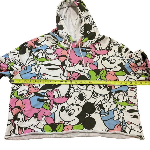 Disney Mickey Mouse Hoodie Sweater Cropped AOP Minnie Goofy Pluto Women’s Sz 2X - Picture 7 of 8